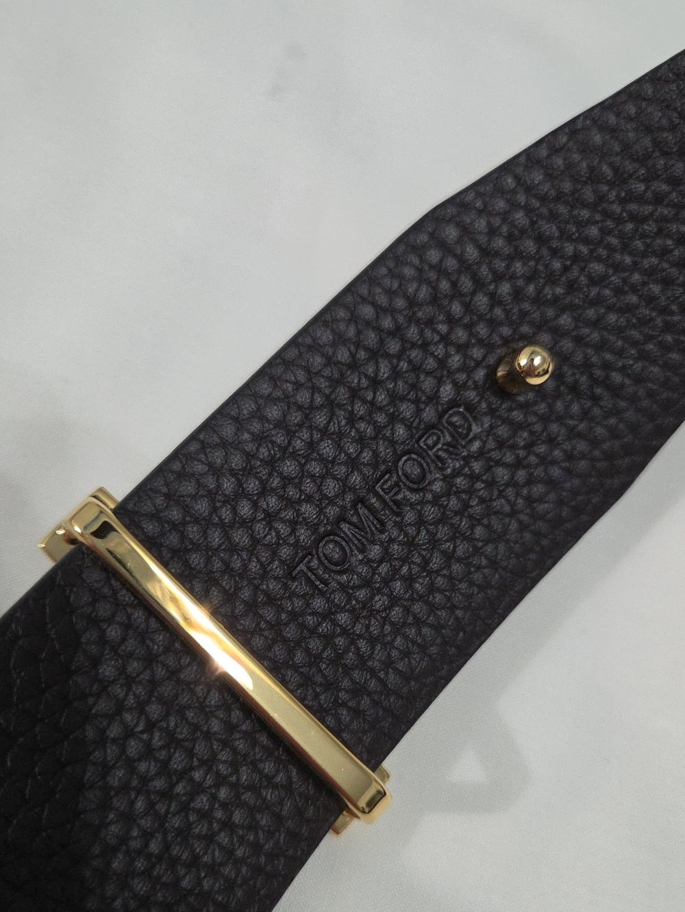 Reversible Tom Ford Black Brown Leather Belt Gold T Buckle 95cm - Picture 9 of 15